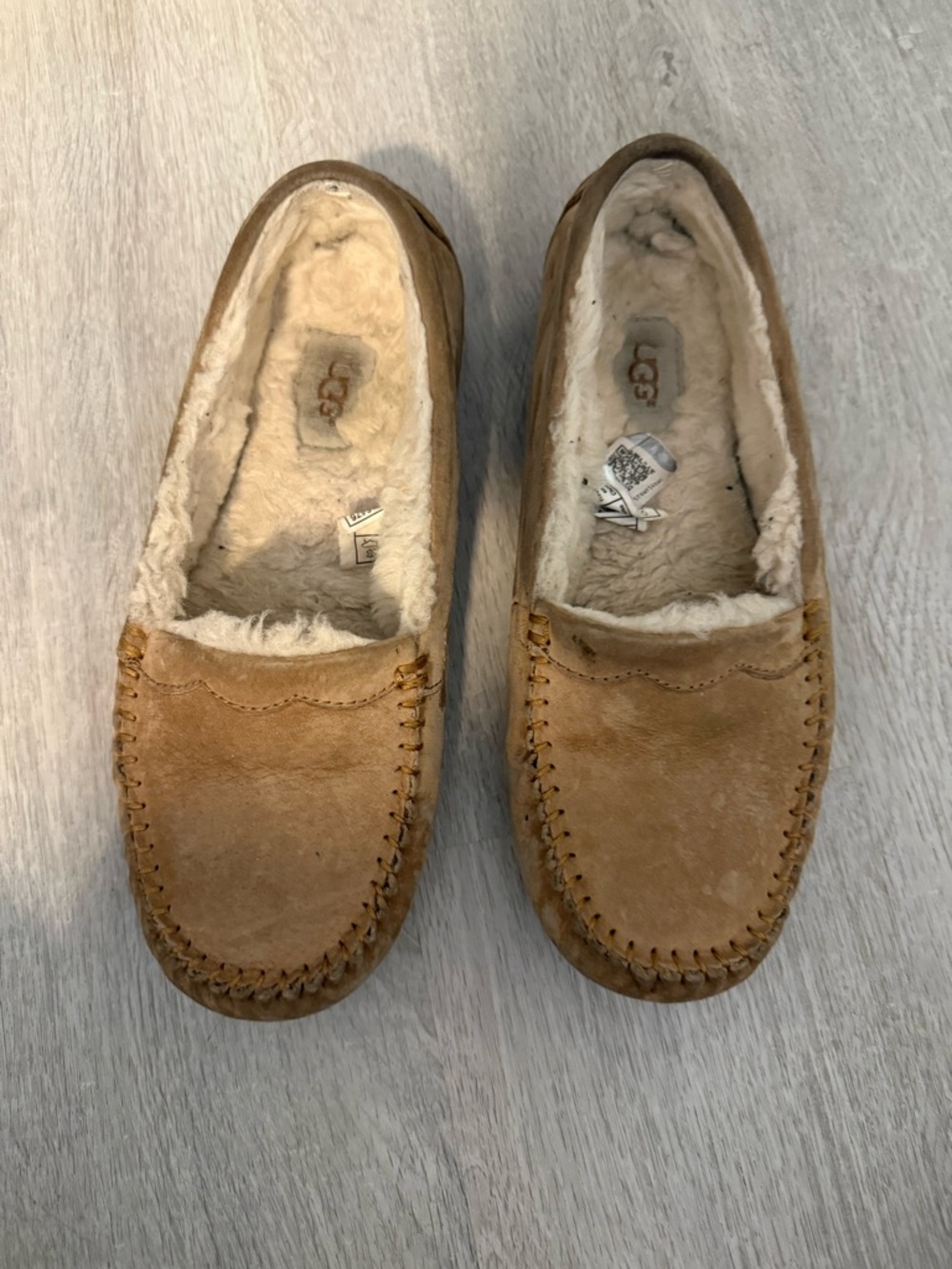 UGG Chestnut Suede Shearling-Lined Moccasin Slippers